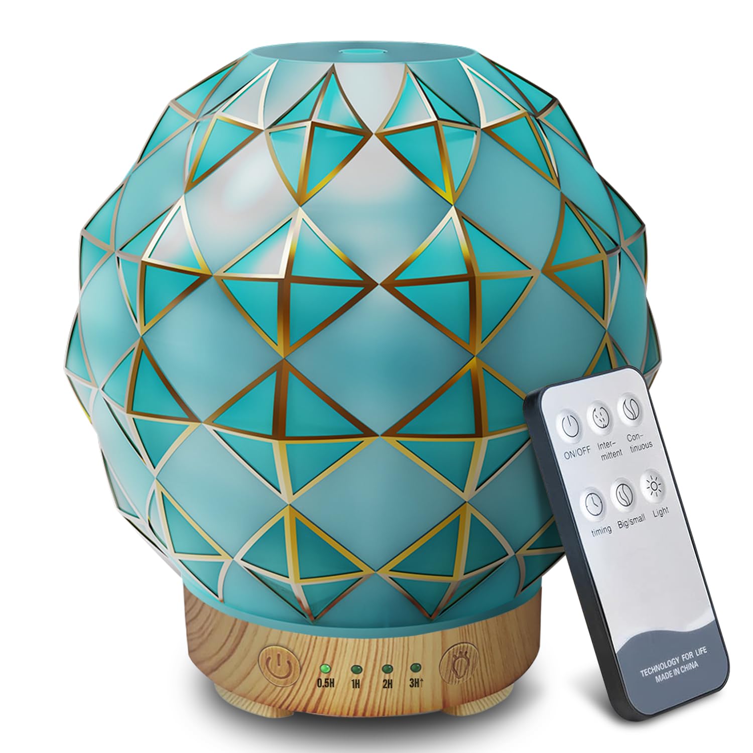 Youenkity Essential Oil Diffuser, Glass Ultrasonic Aromatherapy Diffuser with 7 Color LED Lights